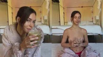 Rachel Cook, Topless Tease in Red Panties