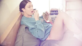 Joey Fisher, Teasing Her Large Natural Breasts in Bed