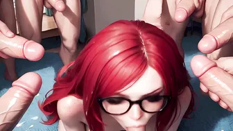 Redhair Glass Girl Bukkake facial - AI