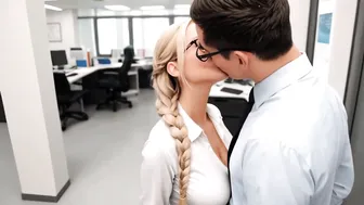 Slutty Blonde Petite Secretary Wearing Glass for Ass Fucking - AI