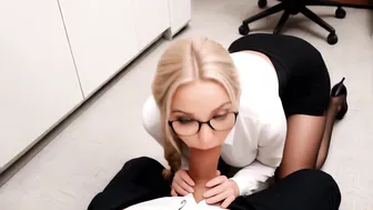 Slutty Blonde Petite Secretary Wearing Glass for Ass Fucking - AI