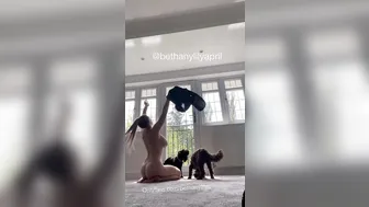 Bethany Lily, Curvy Babe in Naked Yoga with Dogs