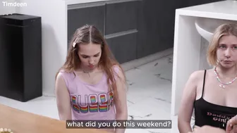 Obedient Girl Kneel Before Their Step-dad To Report Their School Mark