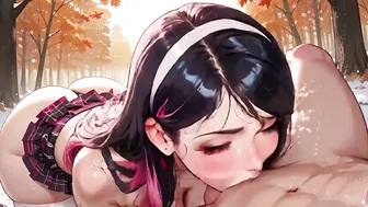 Japanese School Girl Sucking Cock At Autumn Forest - AI