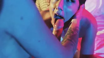 Short Haired Lesbian Babes Angelamour And Modeljenlynn Strapon Fucking In Fishnet