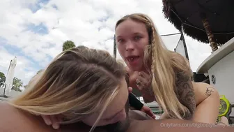 Bigbootybailey, Littlelyssyy, Poppichulo34, Two skinny teens taking turns on a black stud by the pool