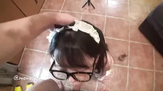Maid Japanese Girl Crawling for POV Blowjob in Sexy Uniform, Exclusive Footage - Full Exposure
