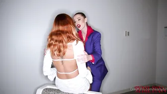 Sybil A, Agetha Vega, Lesbian Beauties Sharing Large Black Strap-On Dildo