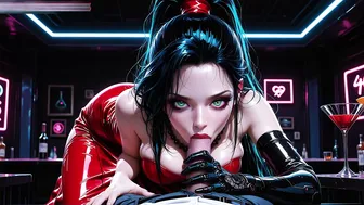 Future NeonCyborg Ponytail Bartender Blowjob Fuck Creampie - AI