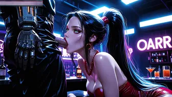 Future NeonCyborg Ponytail Bartender Blowjob Fuck Creampie - AI