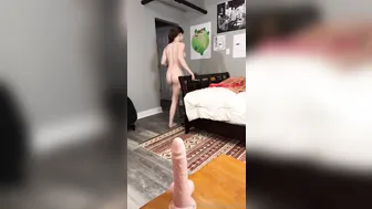 Maya Rue, Deepthroating Big Dildo on Table