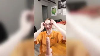 Maya Rue, Deepthroating Big Dildo on Table