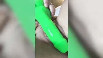 Angel Youngs, Bedtime Green Dildo Masturbation Close-Up