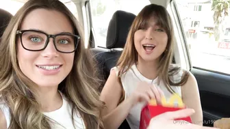 Riley Reid, Lana Rhoades, Two Hot Models Breasts Out Mukbang in Car
