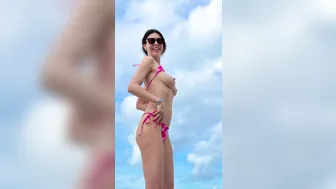 Ellie James, Bikini Striptease on Public Beach