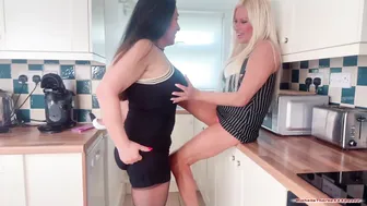 Cathy Barry, Michell Thorne, Horny Lesbian MILFs Anal Stretching in Kitchen