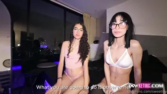 Skinnycurly, Sweetiny, Two Skinny Teen Beauties Sharing Thick BWC in Bedroom