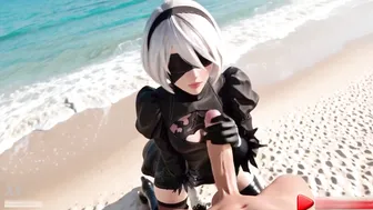 Yohra 2b Nier automata Having Fun At Stunning Beach Public