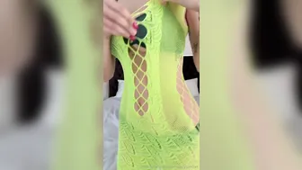 Ashley Matheson, Skinny Model in Green Lingerie Striptease