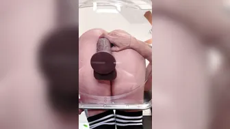 Thehotwifenurse, Riding a BBC Dildo Deep in Her Wet Cunt on a Clear Chair Bottom View