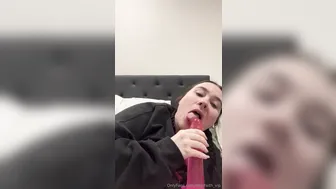 Arifaith, Sucking on a Pink Dildo in Bedroom