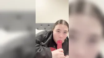 Arifaith, Sucking on a Pink Dildo in Bedroom