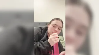 Arifaith, Sucking on a Pink Dildo in Bedroom