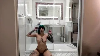 Miss Mao, Tattooed Tomboy Fucking a Wall Dildo in the Bathroom