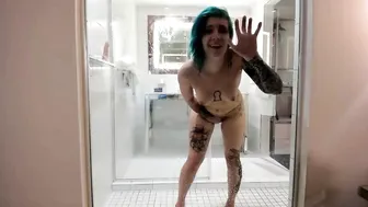 Miss Mao, Tattooed Tomboy Fucking a Wall Dildo in the Bathroom