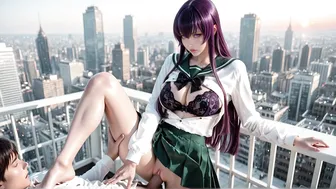 HighSchool of The Dead badass Saeko Riding Cock At Roof