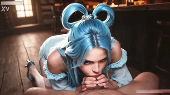 KonoSuba Aqua Goddess Guiding Big Cock Into Her Mouth