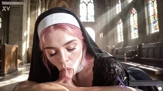 Pink Hair Sinful Nun In Sexy Net Stocking