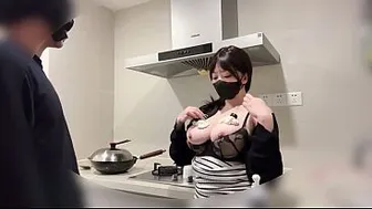 Cook Seduces Boss by Smearing Cream on Her Big Tits