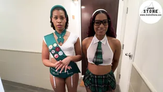 Addis Fouche, Ami Bue, Ebony Girl Scouts In A Ffm Threesome With A Big Black Cock