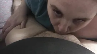 Chick Close up Ball Deep Throating Him