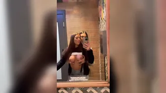 Rainey James, Teasing Her Naked Tits In The Public Toilet Until They’re Hard