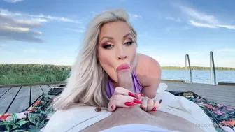 Nicci Azzy, Blonde Beauty Sucking A Huge Cock By The Lake Until He Covers Her Face