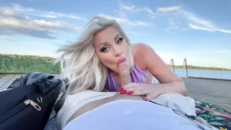 Nicci Azzy, Blonde Beauty Sucking A Huge Cock By The Lake Until He Covers Her Face