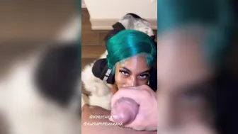 Kyrichess, Ebony Chick With Blue Hair Sucking Cock Until She Drools Down It