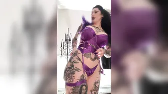 Ravengriim, Tattooed Goth Babe Teasing In Shiny Purple Lingerie Until She Spills Out