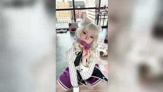 Pockycats, Cute Blonde Cat Girl Sucking A Dildo Until She Drools Down It