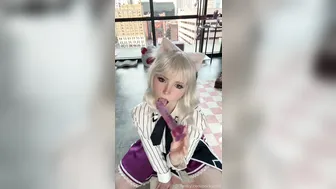 Pockycats, Cute Blonde Cat Girl Sucking A Dildo Until She Drools Down It