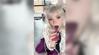 Pockycats, Cute Blonde Cat Girl Sucking A Dildo Until She Drools Down It