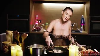 Sybil A, Sexy Chick Cooking Dinner Until The Apron Is The Only Thing Left