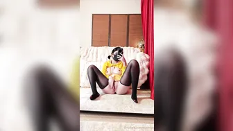 Anaimiya, Asian Chick In Yellow Lingerie Masturbating Until She Soaks The Lace