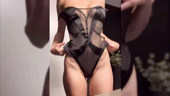 Carolina Samani, Black Sheer Lingerie Nipslip Moment