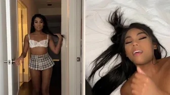 Sophie Vanmeter, Petite Ebony Teen in Short Skirt Blowjob