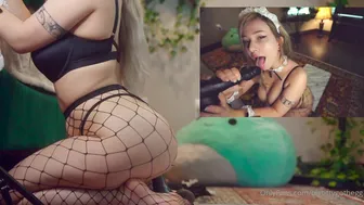 Bigtittygothegg, Riding Black Dildo in Fishnet Maid Cosplay
