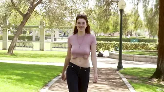 Sabrina Lynn, Braless Big Breasts Tease During Public Park Walk